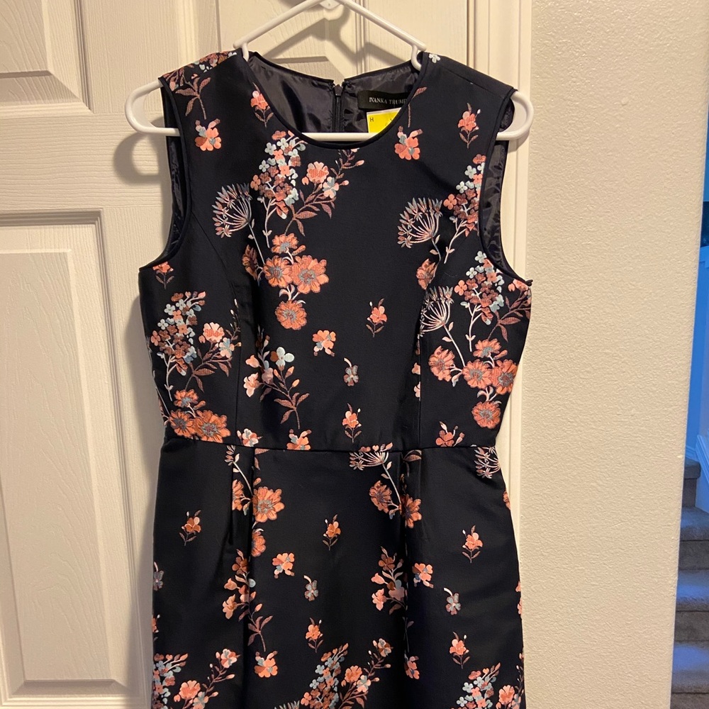 Navy blue floral dress knee length